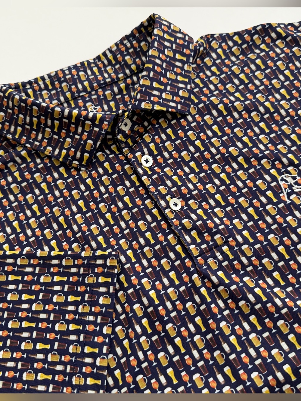 Rhoback Navy Polo with Yellow & Orange Beer-Glass Print